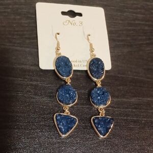 Navy Blue and Gold Drop Earrings